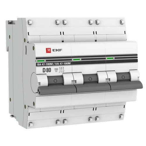 Автоматический выключатель 3P 80А (D) 10kA ВА 47-100M без теплового расцепителя PROxima | код  mcb47100m-3-80D-pro | EKF